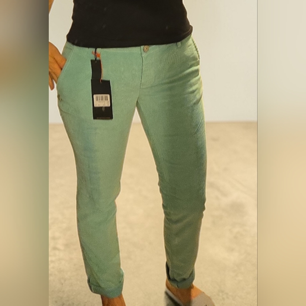 NWT Maison Scotch Mint Green Corduroy Skinny Pants 26 Scotch & Soda Button Fly